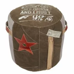 Grayson Lane Rustic Brown Canvas And Leather Round Ottoman -GRAYSON LANE SHOP 330940838 MainImage 001
