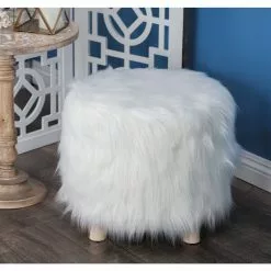 Grayson Lane Modern White Fabric Round Ottoman -GRAYSON LANE SHOP 330940859 AlternateImage1