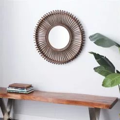 Grayson Lane 30-in X 30-in Round Brown Boho Framed Wall Mirror