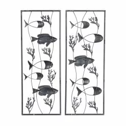 Grayson Lane 11-in X 29-in Blue Metal Coastal Fish Wall Decor - Set Of 2