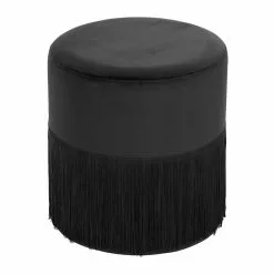 Grayson Lane Rustic Blue Wood And Fabric Round Ottoman