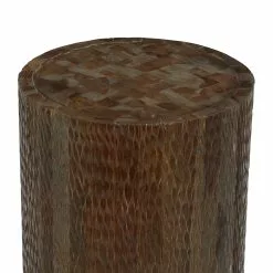 Grayson Lane Modern Brown Teak Wood Round Ottoman