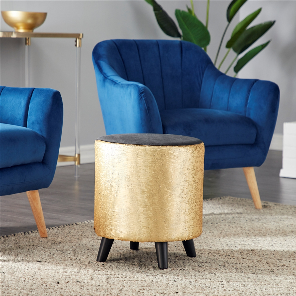 Grayson Lane Modern Gold Fabric And Wood Round Ottoman 7 Grayson Lane Modern Gold Fabric And Wood Round Ottoman - Image 7