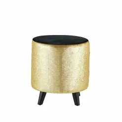 Grayson Lane Modern Gold Fabric And Wood Round Ottoman