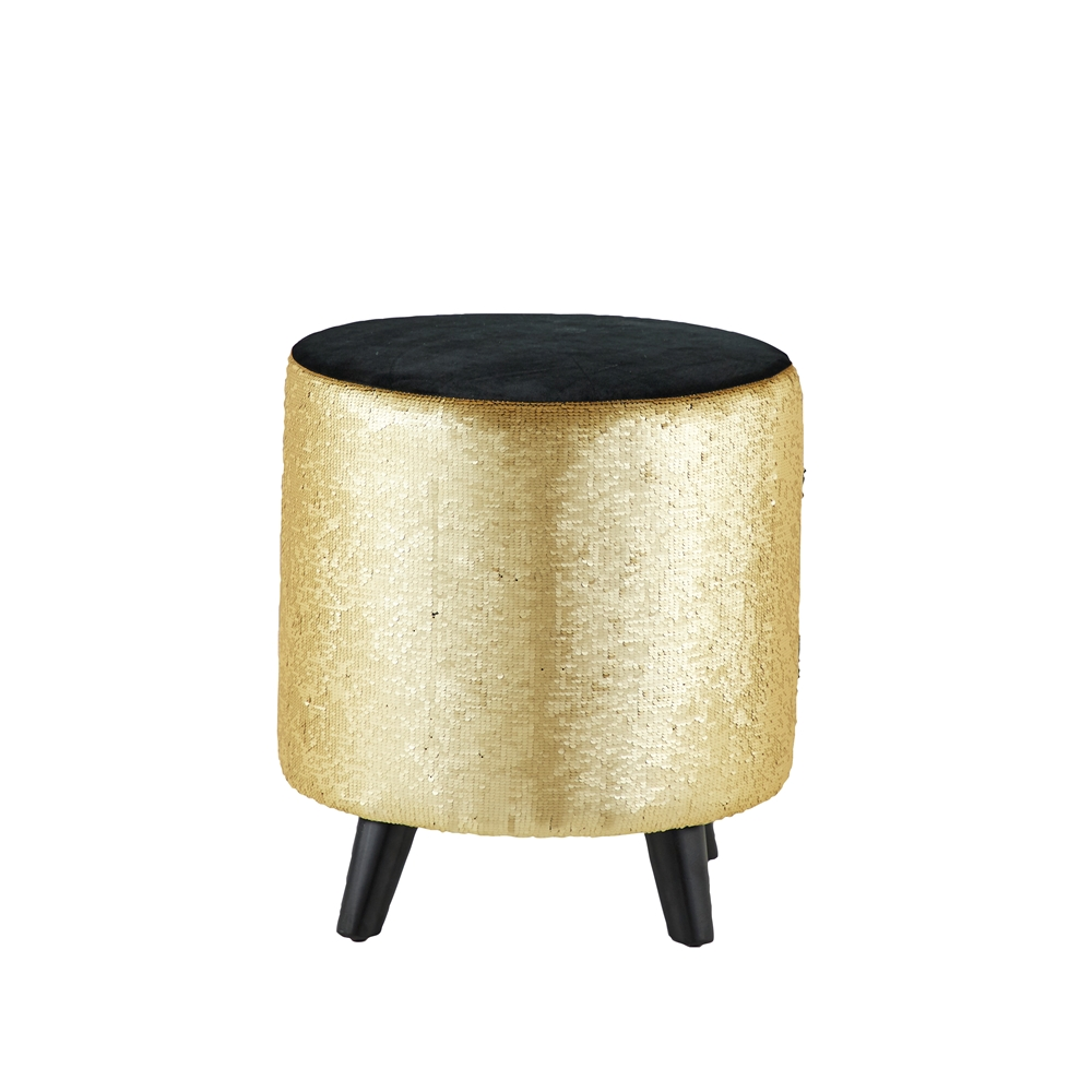 Grayson Lane Modern Gold Fabric And Wood Round Ottoman 1 Grayson Lane Modern Gold Fabric And Wood Round Ottoman