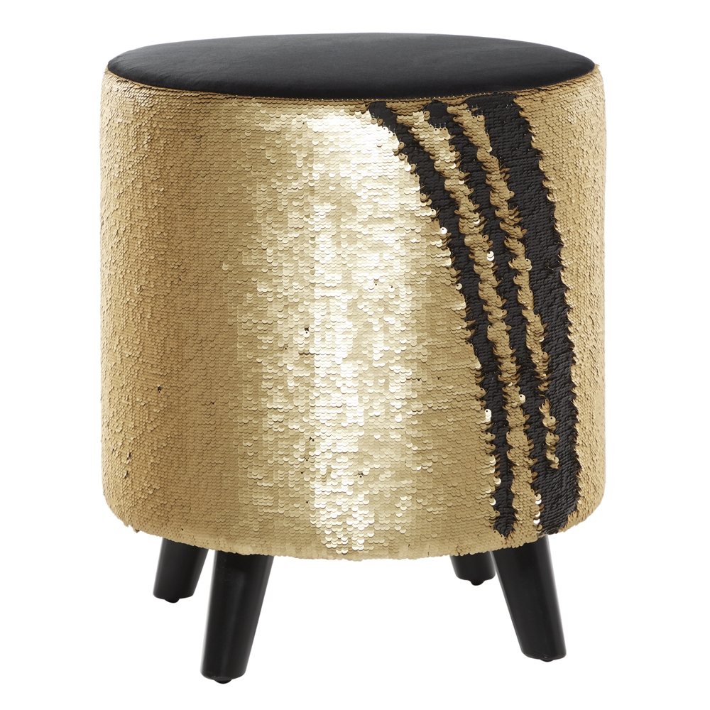 Grayson Lane Modern Gold Fabric And Wood Round Ottoman 2 Grayson Lane Modern Gold Fabric And Wood Round Ottoman - Image 2