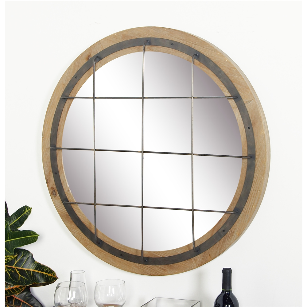 Grayson Lane 31-in X 31-in Round Blue Industrial Framed Wall Mirror 4 Grayson Lane 31-in X 31-in Round Blue Industrial Framed Wall Mirror - Image 4