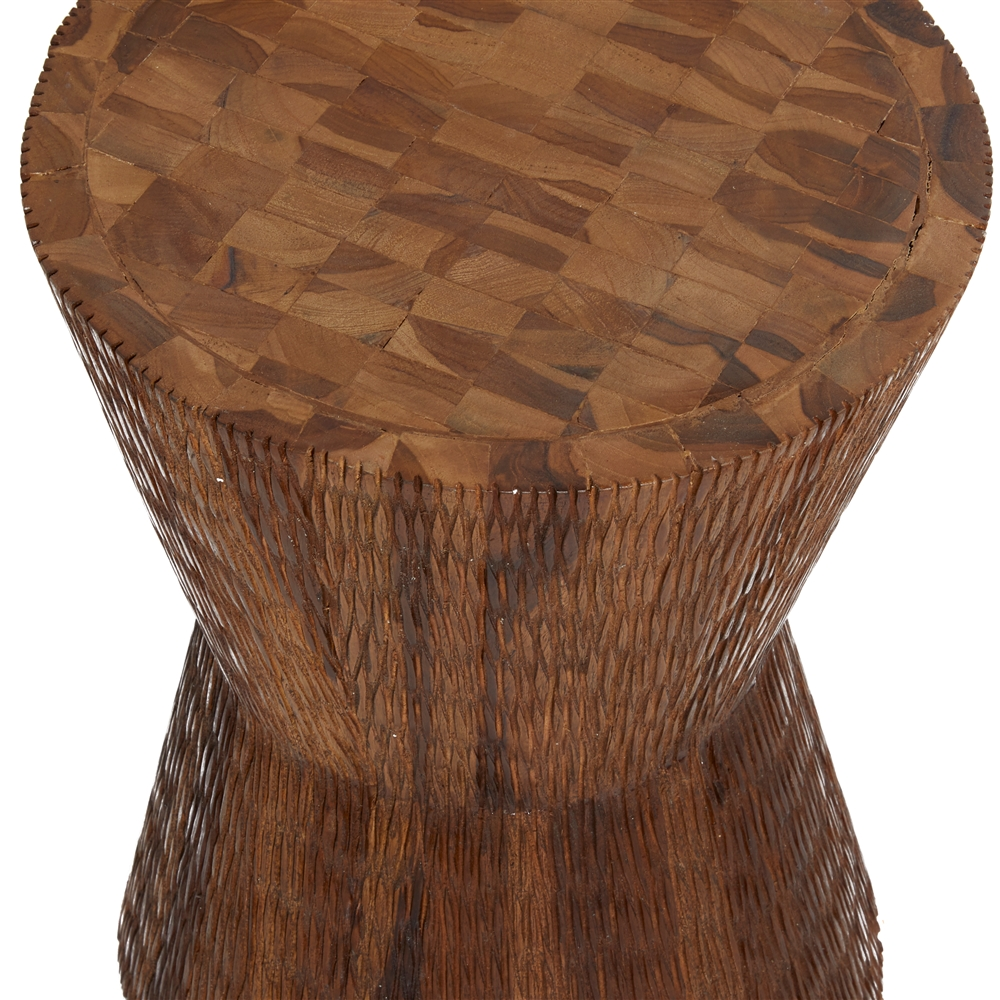 Grayson Lane Contemporary Brown Teak Wood Round Ottoman 6 Grayson Lane Contemporary Brown Teak Wood Round Ottoman - Image 6