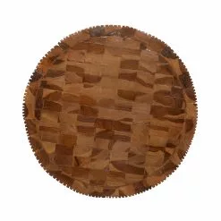 Grayson Lane Contemporary Brown Teak Wood Round Ottoman