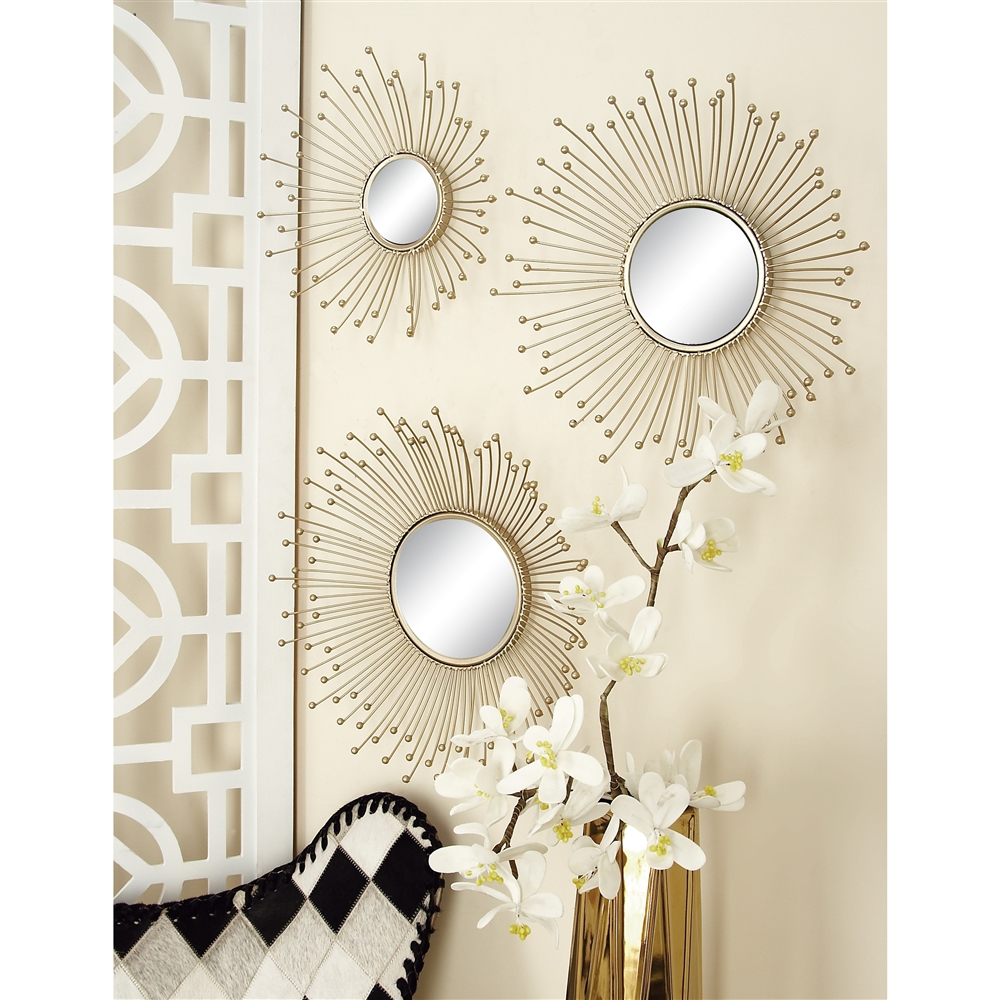 Grayson Lane Round Gold Framed Wall Mirror - Set Of 3 2 Grayson Lane Round Gold Framed Wall Mirror - Set Of 3 - Image 2