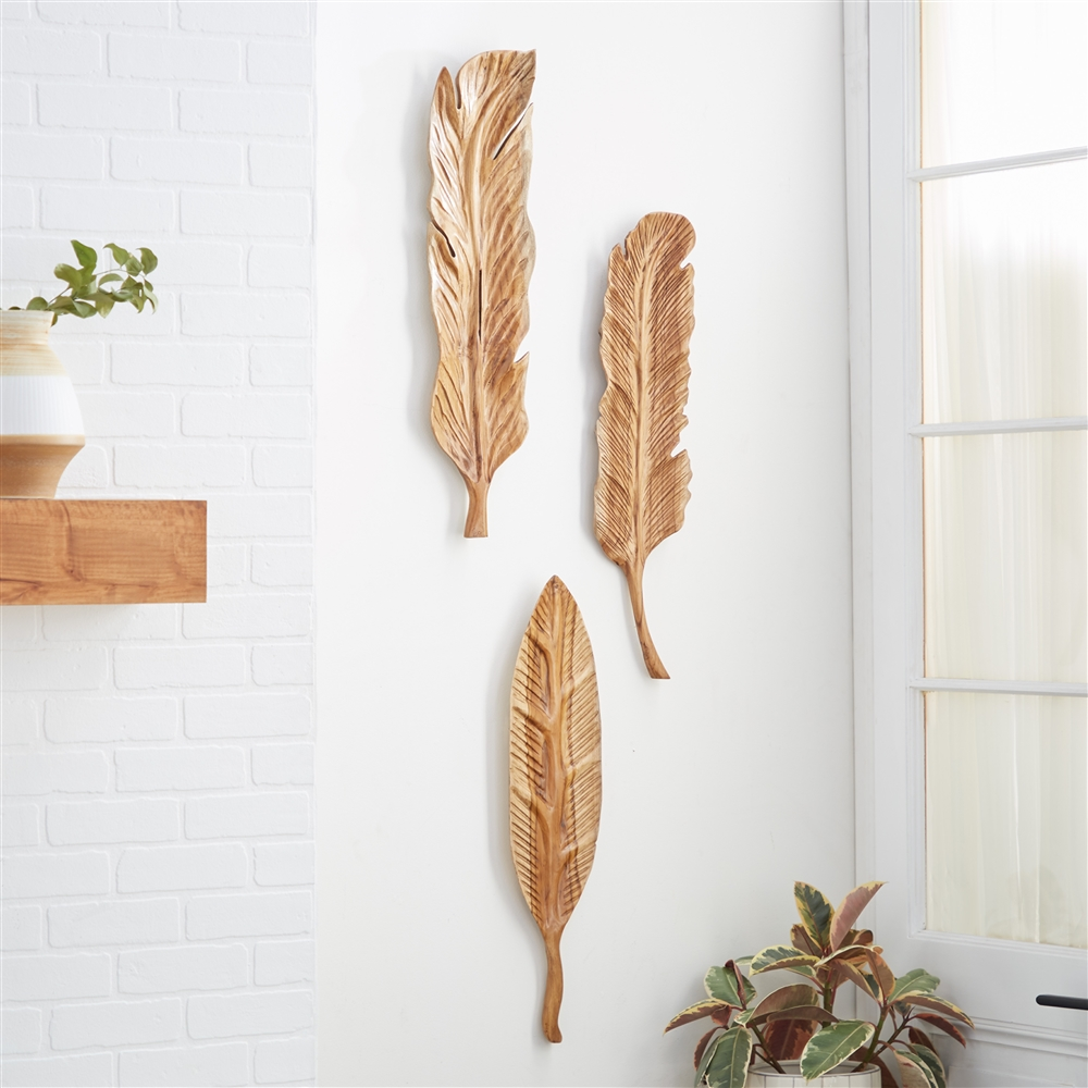 Grayson Lane 27.25-in H X 6.95-in W Rustic Wood Feather Wall Accent - Set Of 3 5 Grayson Lane 27.25-in H X 6.95-in W Rustic Wood Feather Wall Accent - Set Of 3 - Image 5