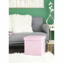 Grayson Lane Modern Pink Polyester Square Integrated Storage Ottoman