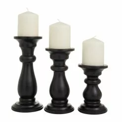 GRAYSON LANE SHOP 48 Grayson Lane 1-Candle Wood Pillar Candle Holders - Black - Set Of 3