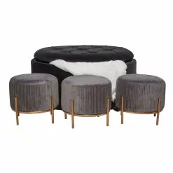 Grayson Lane Glam Grey Velvet Round Ottomans - Set Of 4