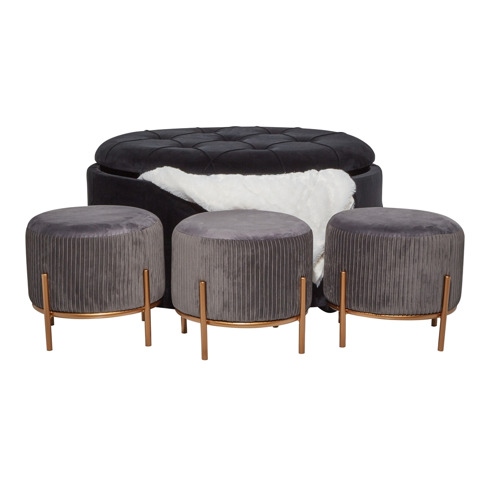 Grayson Lane Glam Grey Velvet Round Ottomans - Set Of 4 1 Grayson Lane Glam Grey Velvet Round Ottomans - Set Of 4
