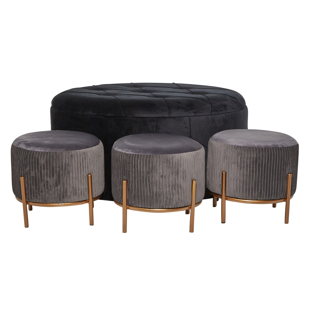 Grayson Lane Glam Grey Velvet Round Ottomans - Set Of 4 3 Grayson Lane Glam Grey Velvet Round Ottomans - Set Of 4 - Image 3