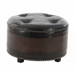 Grayson Lane Rustic Brown Faux Leather Round Ottomans - Set Of 3 -GRAYSON LANE SHOP 330944763 AlternateImage3
