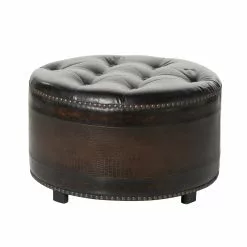 Grayson Lane Rustic Brown Faux Leather Round Ottomans - Set Of 3