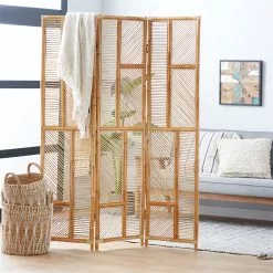 Grayson Lane 3-Panel Beige Wood Folding Contemporary Room Divider