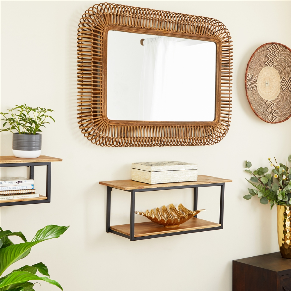 Grayson Lane 39.13-in X 28.25-in Rectangle Brown Framed Wall Mirror 2 Grayson Lane 39.13-in X 28.25-in Rectangle Brown Framed Wall Mirror - Image 2