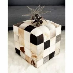 Grayson Lane 16-in Modern Silver And Brown Genuine Leather Square Ottoman -GRAYSON LANE SHOP 330944852 AlternateImage1