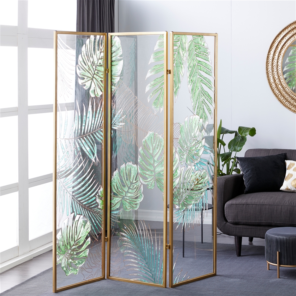 Grayson Lane 3-Panel Green And Gold Folding Contemporary/Modern Room Divider 3 Grayson Lane 3-Panel Green And Gold Folding Contemporary/Modern Room Divider - Image 3