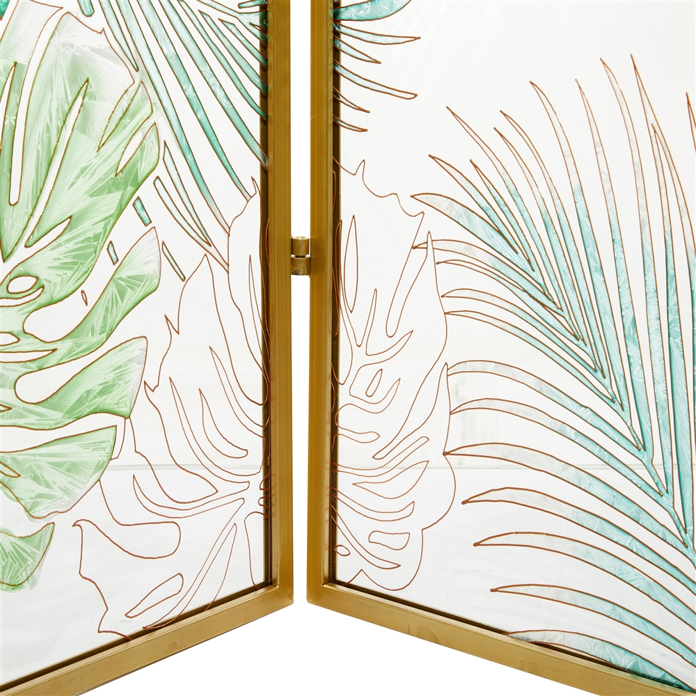 Grayson Lane 3-Panel Green And Gold Folding Contemporary/Modern Room Divider 2 Grayson Lane 3-Panel Green And Gold Folding Contemporary/Modern Room Divider - Image 2