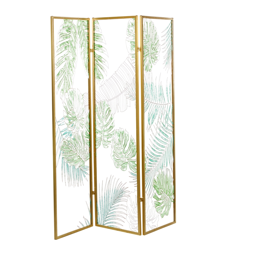 Grayson Lane 3-Panel Green And Gold Folding Contemporary/Modern Room Divider 5 Grayson Lane 3-Panel Green And Gold Folding Contemporary/Modern Room Divider - Image 5