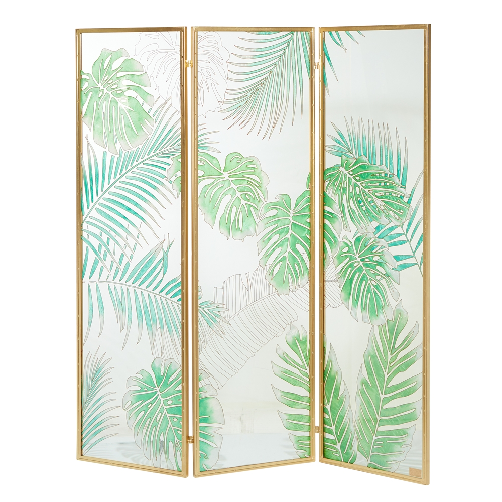 Grayson Lane 3-Panel Green And Gold Folding Contemporary/Modern Room Divider 4 Grayson Lane 3-Panel Green And Gold Folding Contemporary/Modern Room Divider - Image 4
