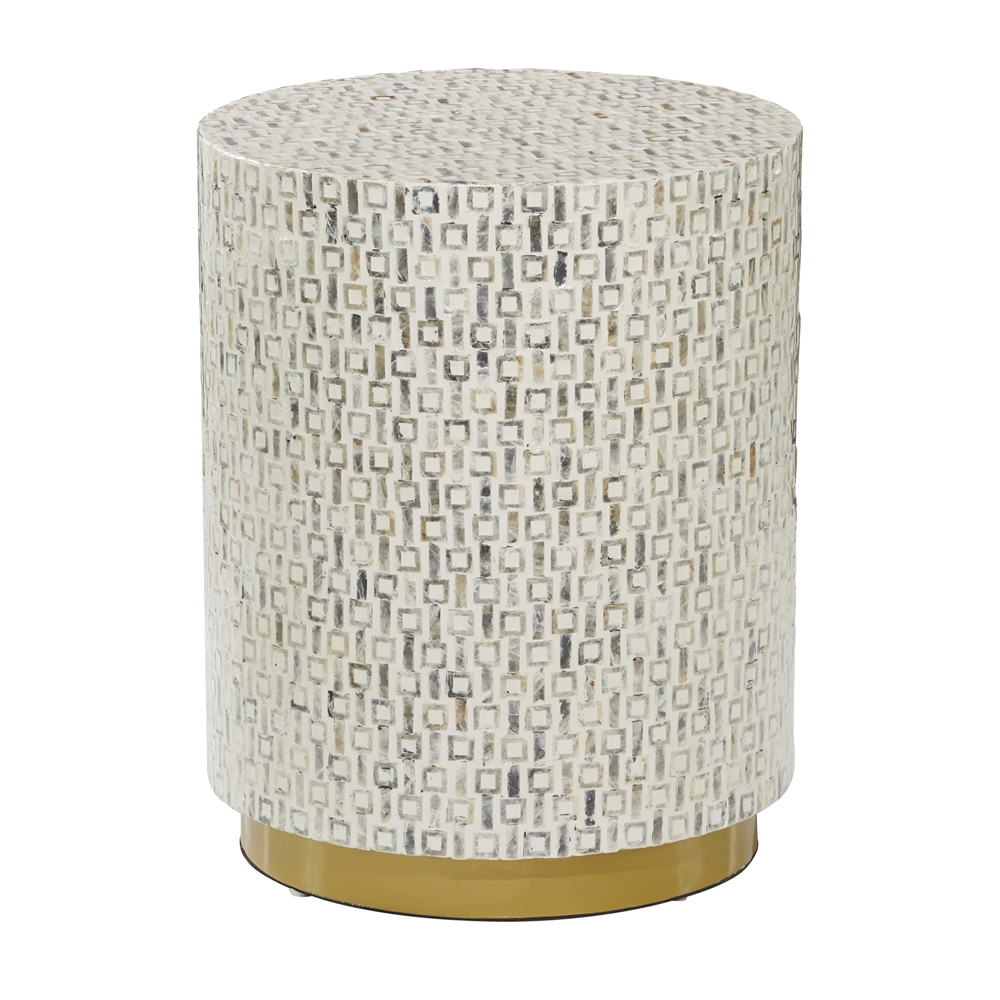 Grayson Lane Modern White Shells Pattern Round Ottoman 2 Grayson Lane Modern White Shells Pattern Round Ottoman - Image 2