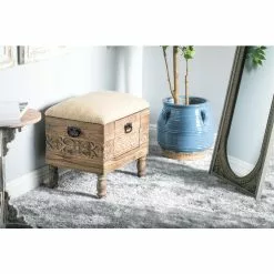 Grayson Lane Farmhouse Beige Polyester Rectangle Integrated Storage Ottoman With Black Handles