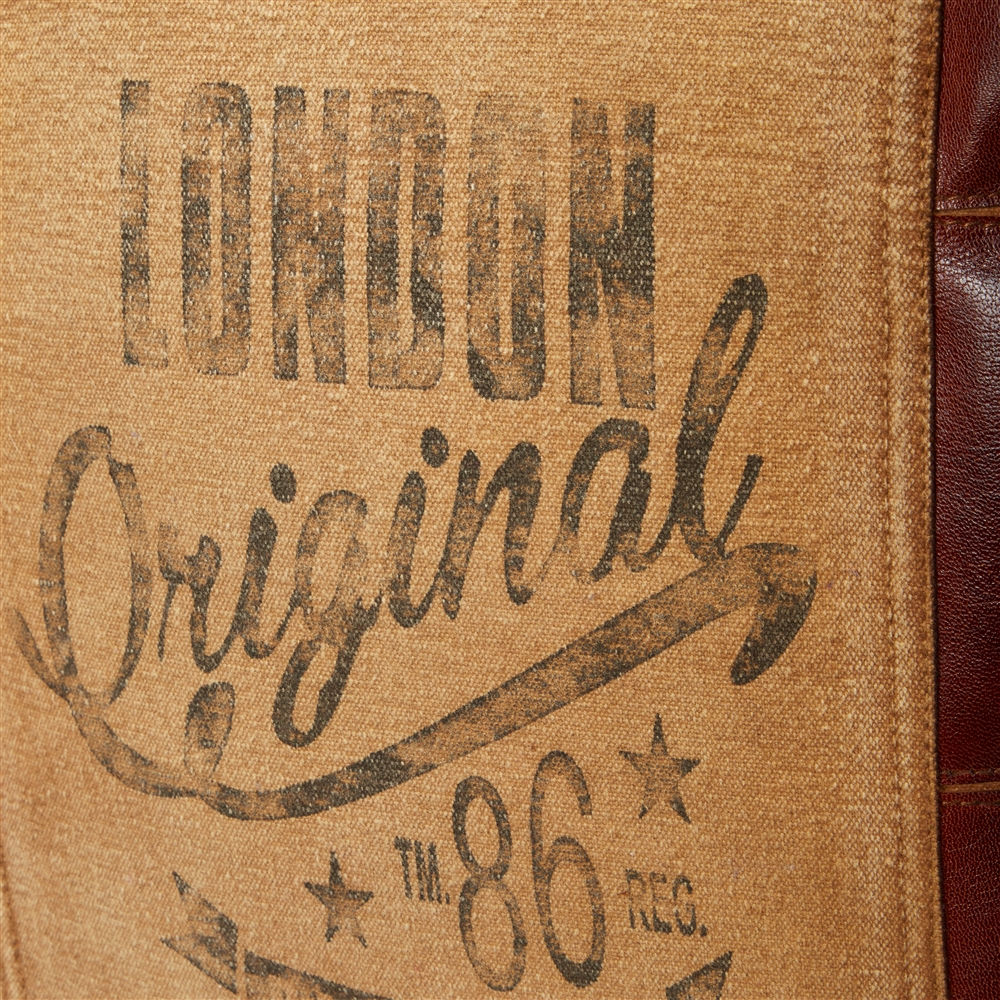 Grayson Lane Rustic Brown Faux Leather And Canvas Square Ottoman 5 Grayson Lane Rustic Brown Faux Leather And Canvas Square Ottoman - Image 5