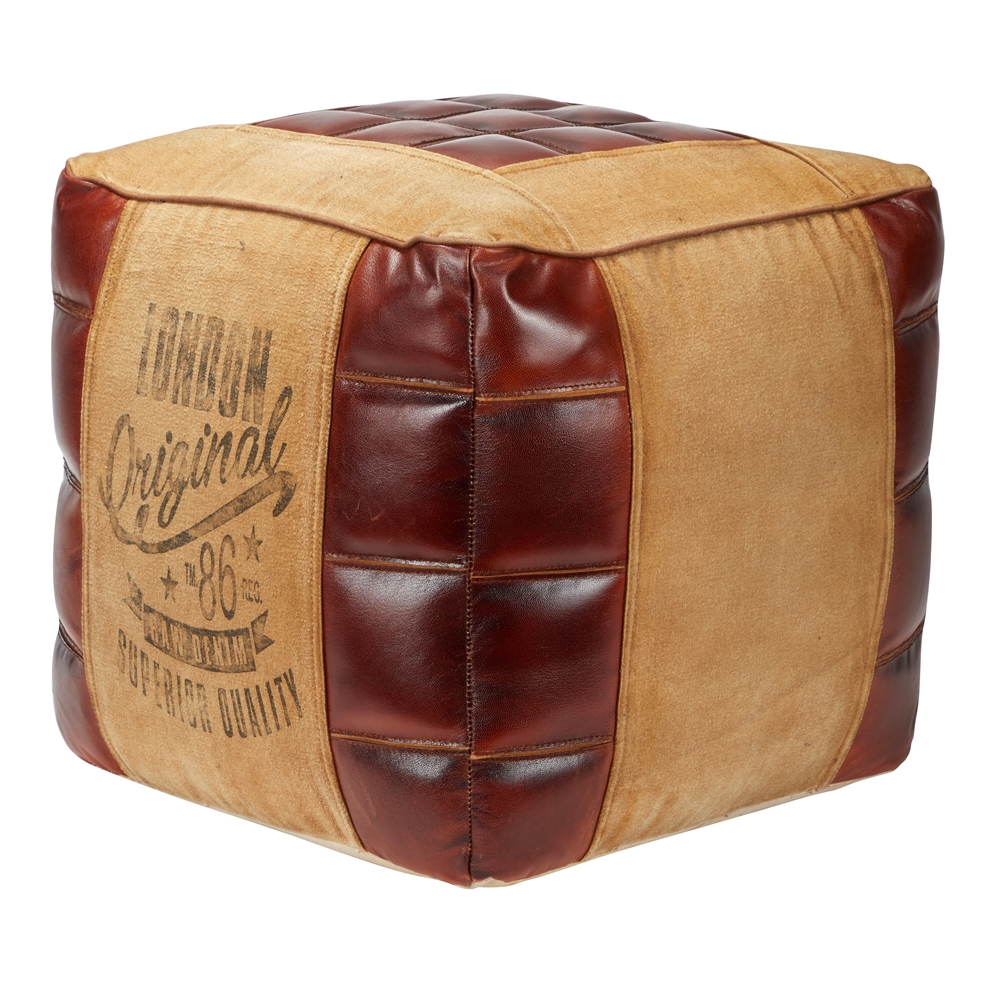 Grayson Lane Rustic Brown Faux Leather And Canvas Square Ottoman 4 Grayson Lane Rustic Brown Faux Leather And Canvas Square Ottoman - Image 4
