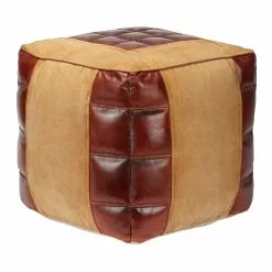 Grayson Lane Rustic Brown Faux Leather And Canvas Square Ottoman