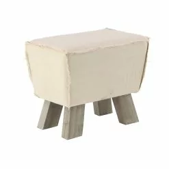 Grayson Lane Rustic White Rugged Linen Rectangle Ottoman