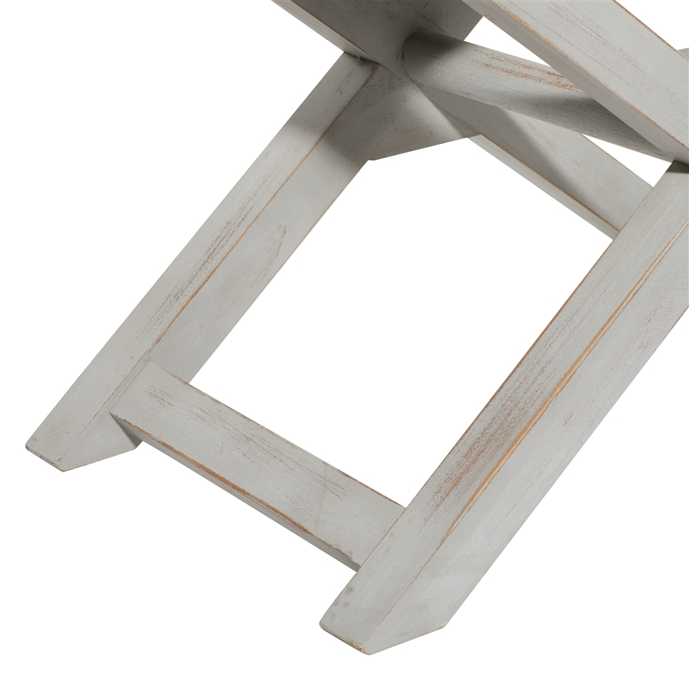 Grayson Lane Farmhouse Black Faux Leather And Distressed White X-Shaped Wood Frame Square Ottoman 5 Grayson Lane Farmhouse Black Faux Leather And Distressed White X-Shaped Wood Frame Square Ottoman - Image 5