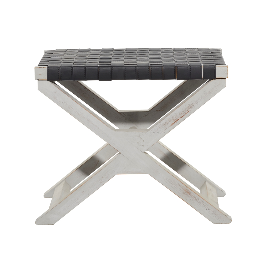 Grayson Lane Farmhouse Black Faux Leather And Distressed White X-Shaped Wood Frame Square Ottoman 1 Grayson Lane Farmhouse Black Faux Leather And Distressed White X-Shaped Wood Frame Square Ottoman