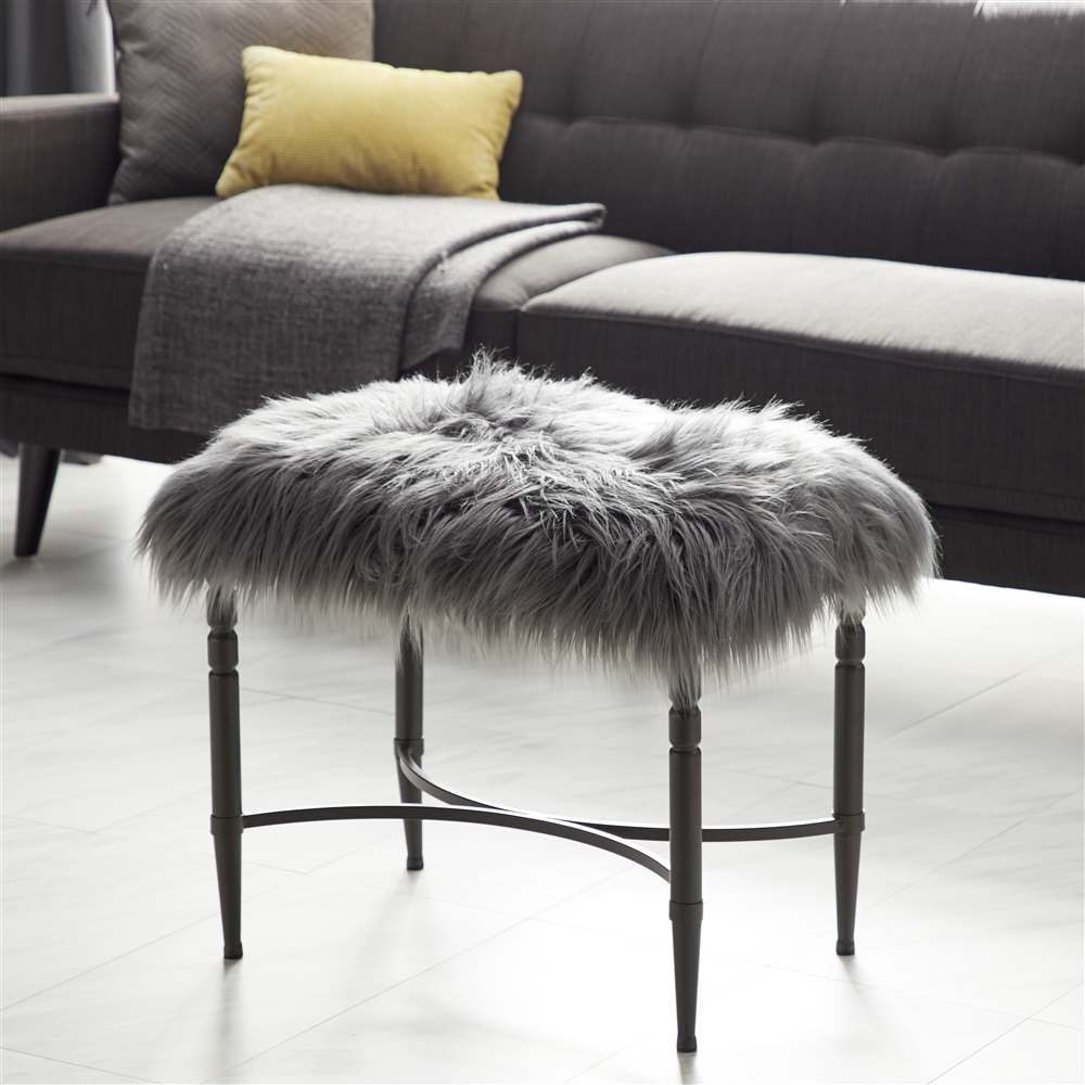 Grayson Lane Modern Grey Faux Fur And Frame Rectangle Ottoman 2 Grayson Lane Modern Grey Faux Fur And Frame Rectangle Ottoman - Image 2
