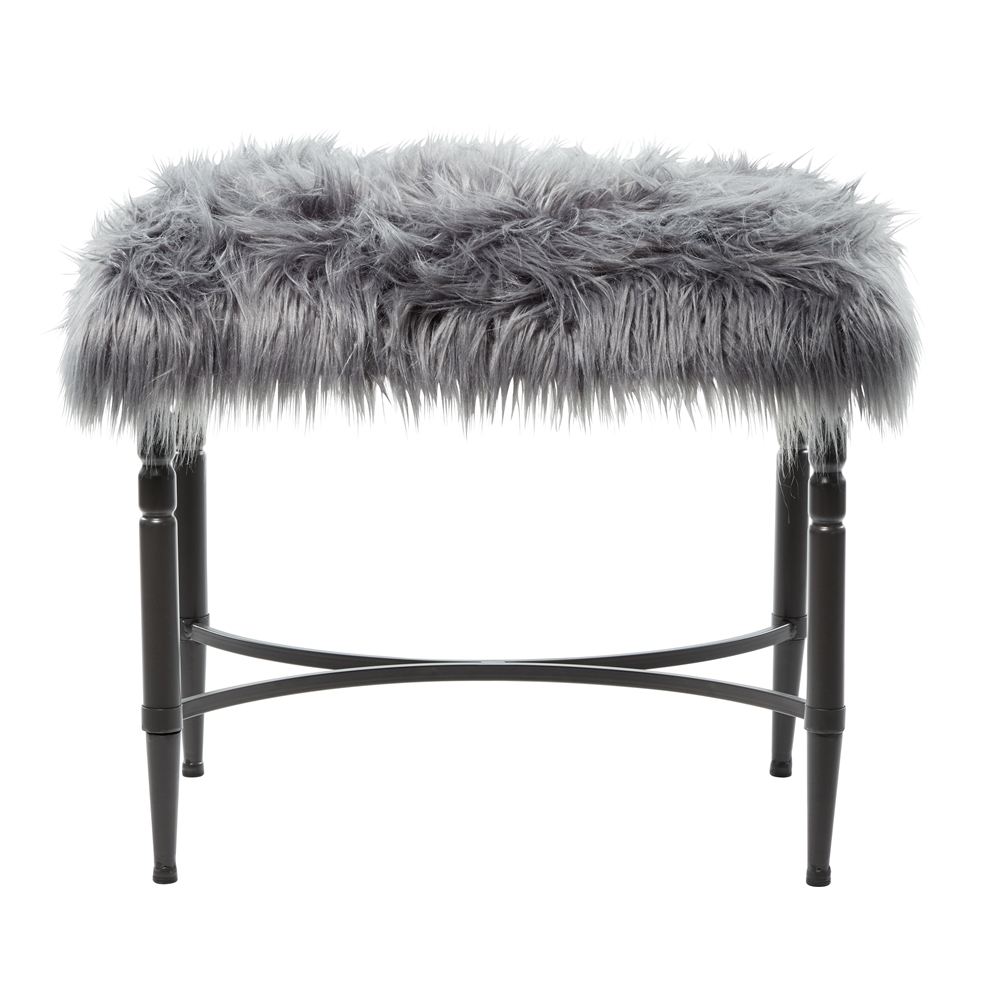 Grayson Lane Modern Grey Faux Fur And Frame Rectangle Ottoman 1 Grayson Lane Modern Grey Faux Fur And Frame Rectangle Ottoman