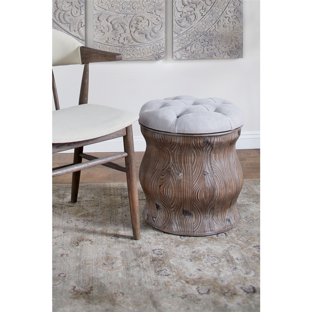 Grayson Lane Rustic Light Grey Tufted Round Integrated Storage Ottoman With Textured Base 2 Grayson Lane Rustic Light Grey Tufted Round Integrated Storage Ottoman With Textured Base - Image 2