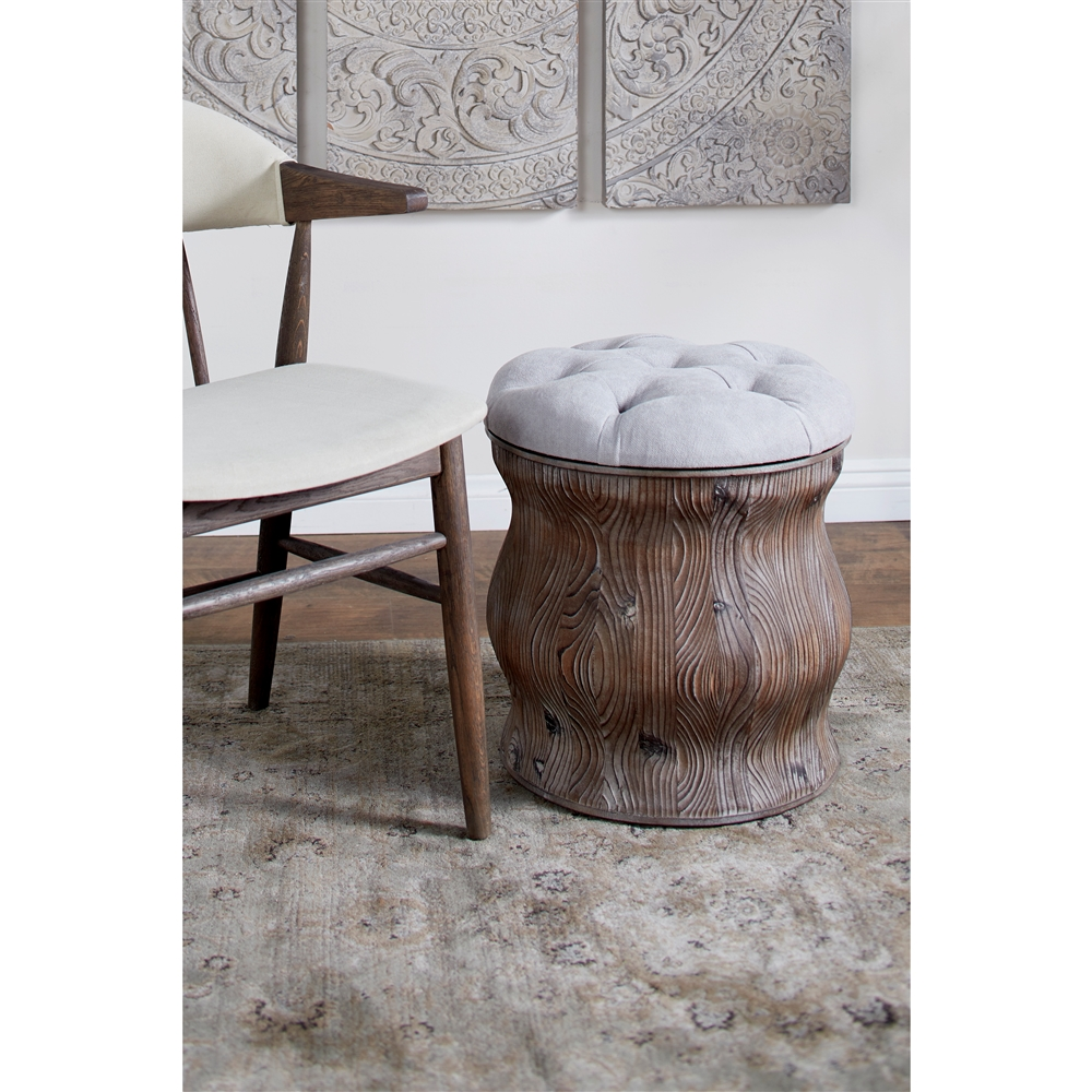Grayson Lane Rustic Light Grey Tufted Round Integrated Storage Ottoman With Textured Base 5 Grayson Lane Rustic Light Grey Tufted Round Integrated Storage Ottoman With Textured Base - Image 5