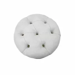 Grayson Lane Rustic Light Grey Tufted Round Integrated Storage Ottoman With Textured Base
