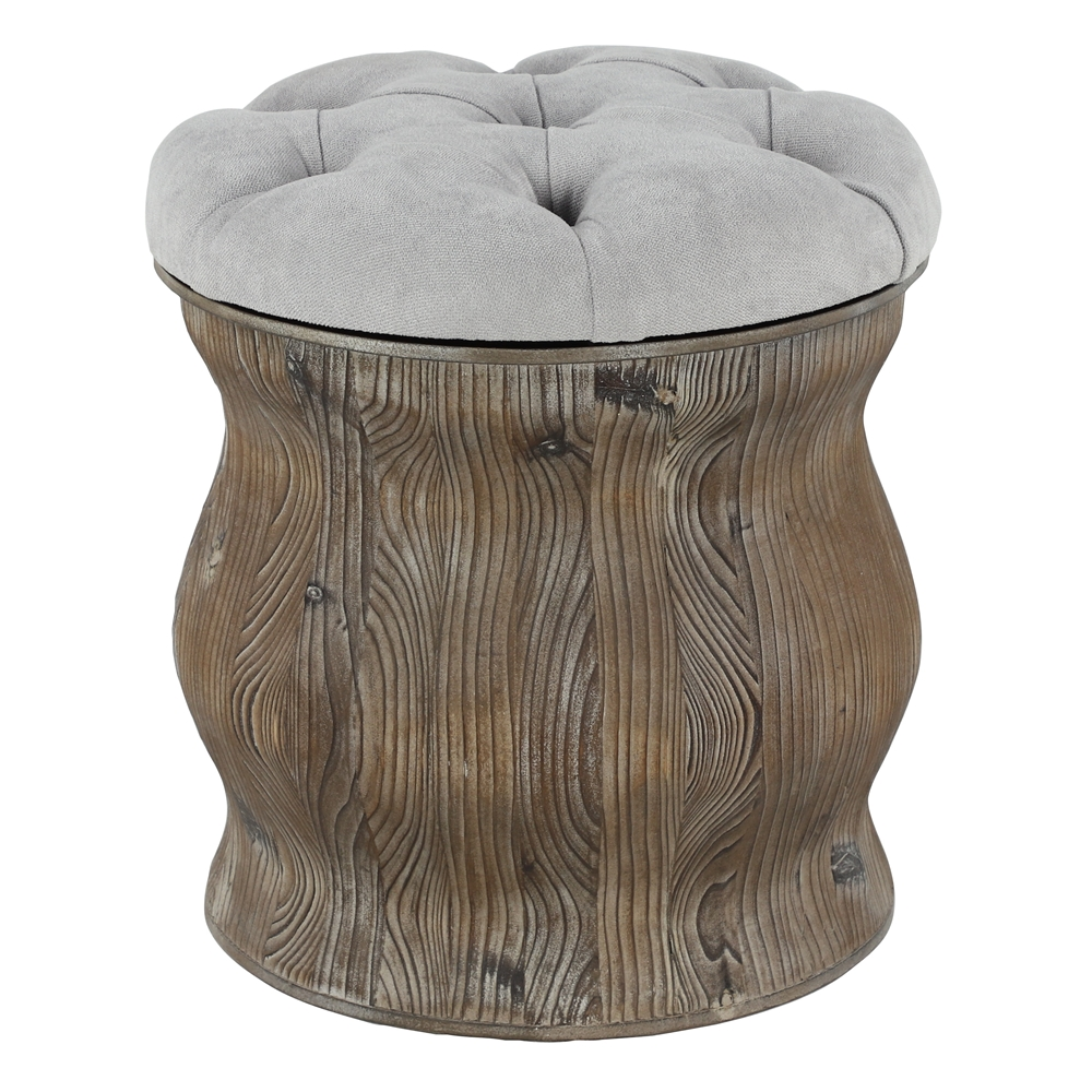 Grayson Lane Rustic Light Grey Tufted Round Integrated Storage Ottoman With Textured Base 7 Grayson Lane Rustic Light Grey Tufted Round Integrated Storage Ottoman With Textured Base - Image 7