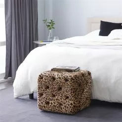 Grayson Lane Glam Leopard Tufted Square Ottoman