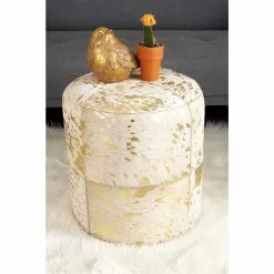 Grayson Lane Glam Gold Genuine Leather Round Ottoman -GRAYSON LANE SHOP 330945160 AlternateImage1