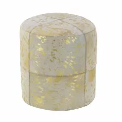Grayson Lane Glam Gold Genuine Leather Round Ottoman -GRAYSON LANE SHOP 330945160 AlternateImage5