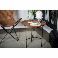 Grayson Lane 19-in X 10-in Brown Mango Wood Traditional Round End Table With Iron Base -GRAYSON LANE SHOP 330945170 AlternateImage1