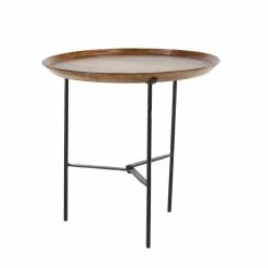 Grayson Lane 19-in X 10-in Brown Mango Wood Traditional Round End Table With Iron Base