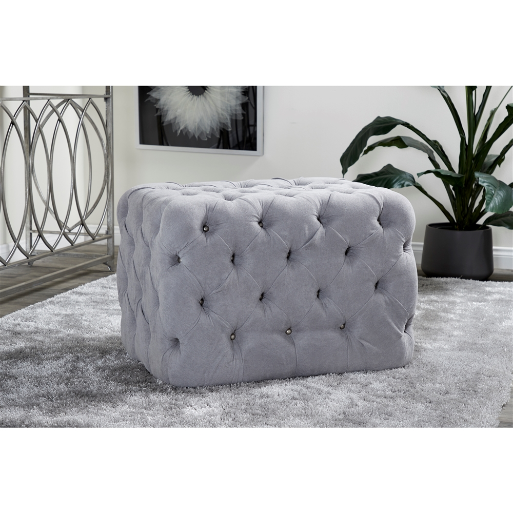 Grayson Lane Vintage Light Grey Tufted Rectangle Ottoman 3 Grayson Lane Vintage Light Grey Tufted Rectangle Ottoman - Image 3