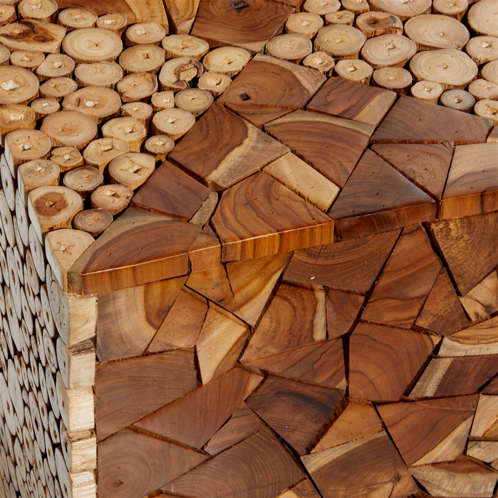 Grayson Lane Modern Brown Teak Wood Jigsaw Rectangle Ottoman 4 Grayson Lane Modern Brown Teak Wood Jigsaw Rectangle Ottoman - Image 4